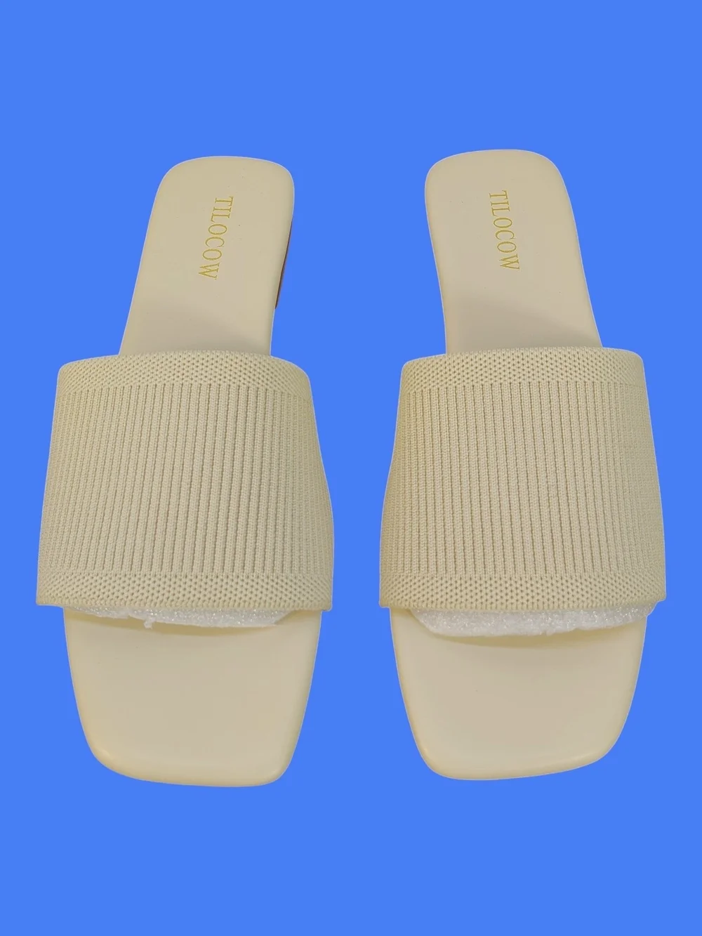 TILOCOW Cream Slip-On Knit Band Sandals